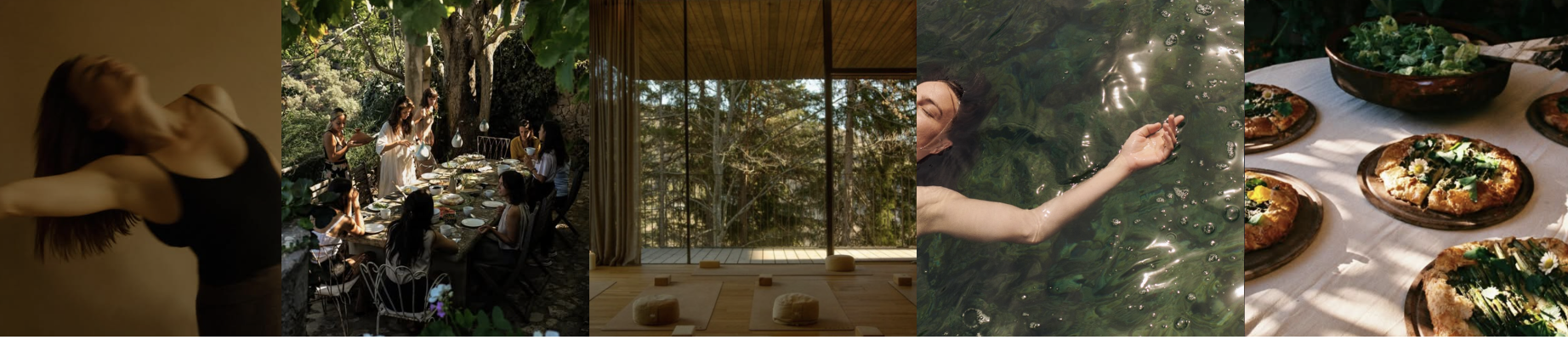 Movement, gathering, yoga pavilion, water, and farm to table meals